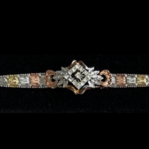 Tricolor and Diamond Accent Bracelet Stamped Italy Beautiful Statement Bracelet - Picture 15 of 16